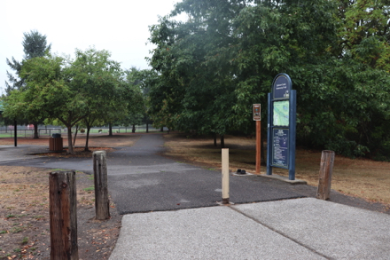 Sidewalk from Klineline Ponds to the sports complex and Salmon Creek Greenway trail &ndash; sign with map and info